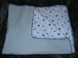VINTAGE Gymboree Swimmers Cotton Baby Boy Stripe Turtle Blanket Blue Green White - $79.19
