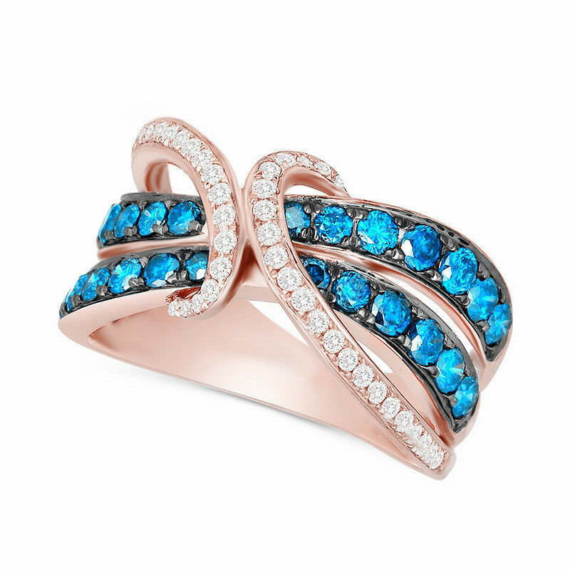 Cute Wedding Rings for Women Rose Gold Filled Jewelry Blue Sapphire Size 6-10