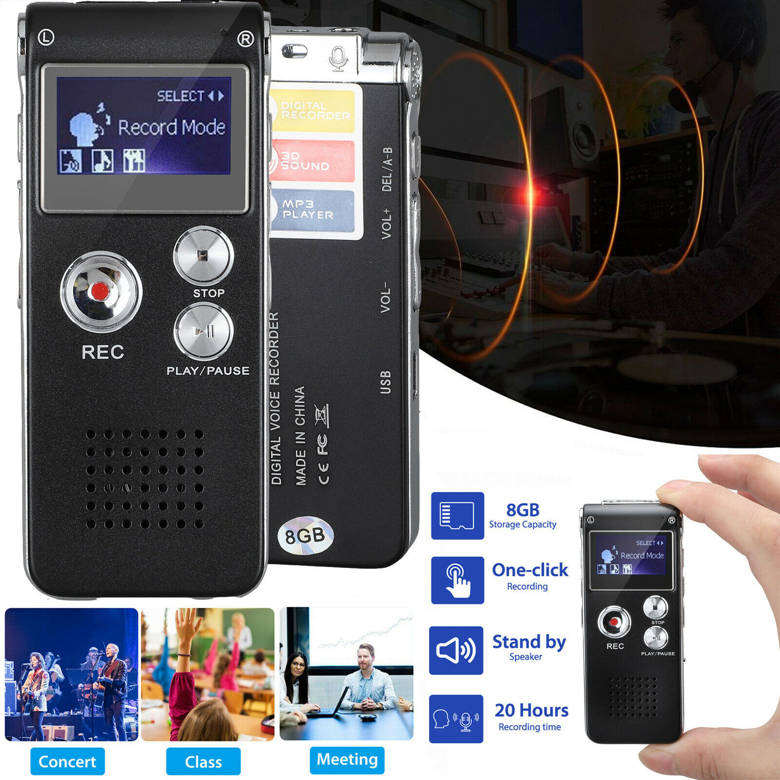 Digital Sound Activate Audio Recording Device Voice Recorder Player