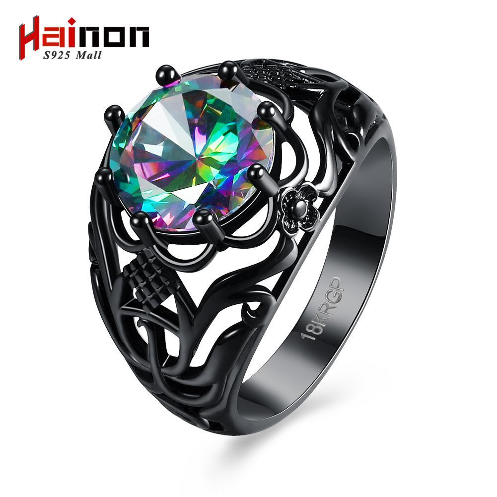 Vintage Black Zircon CZ Crystal Colorful Rings For Women