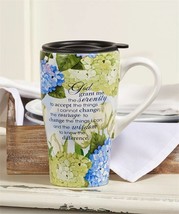 Travel Mug Serenity Prayer Sentiment 14 oz w Lid Ceramic Coffee Tea Flower w Lid