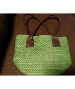 015 Green Woven Avon Toet Shopper Bag Purse Leather Handles Woven - $9.89