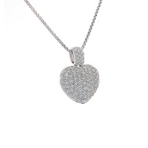2.00 Carat Pave Set Round Diamond Heart Pendant on Rolo Link Chain 14K White Gol - $1,583.01