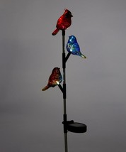 Trio of Birds Solar Garden Stake Cardinal Blue Jay Yellow Bird Acrylic Metal image 2
