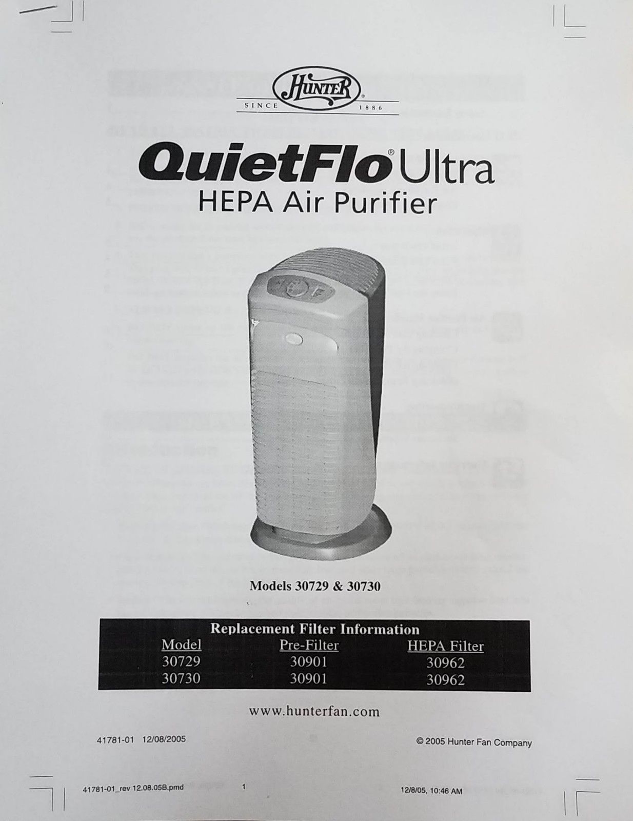 Hunter 30729 QuietFlo Ultra HEPA Air Cleaner Purifier Ion Generator 3