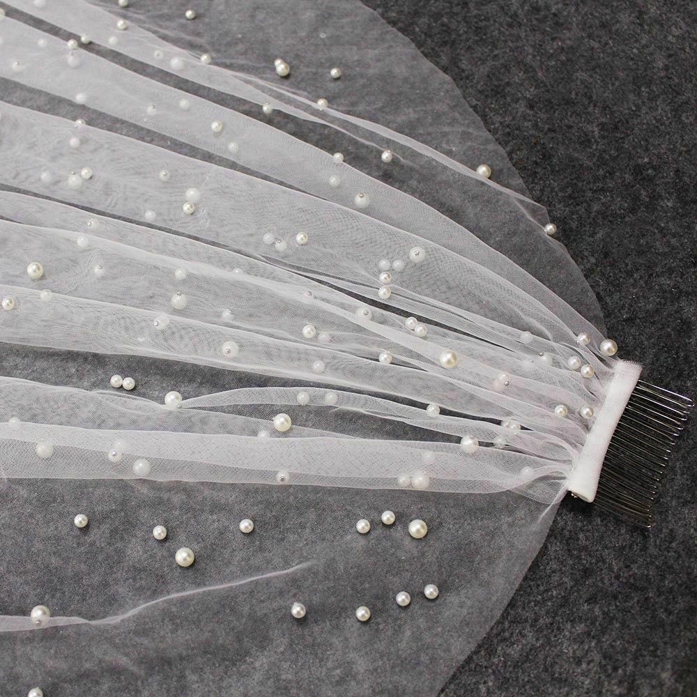 Bridal Veil Cathedral Beautiful Long Pearl Veil One Layer Wedding Accessories