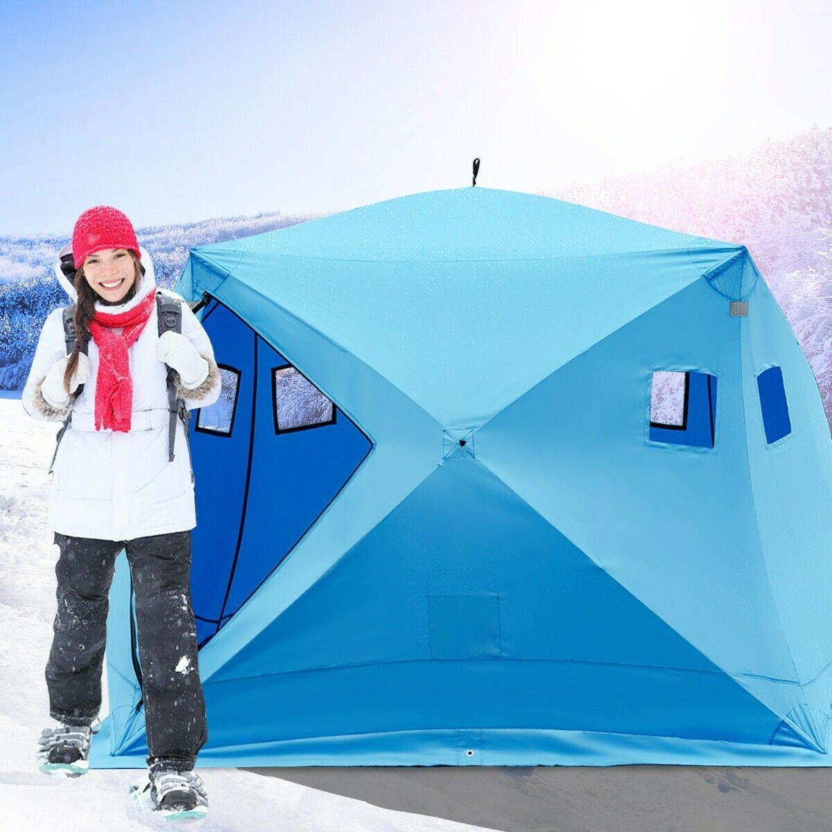 ICE FISHING SHELTER 4 PERSON POP UP SHANTY SHACK CARRY BAG PORTABLE