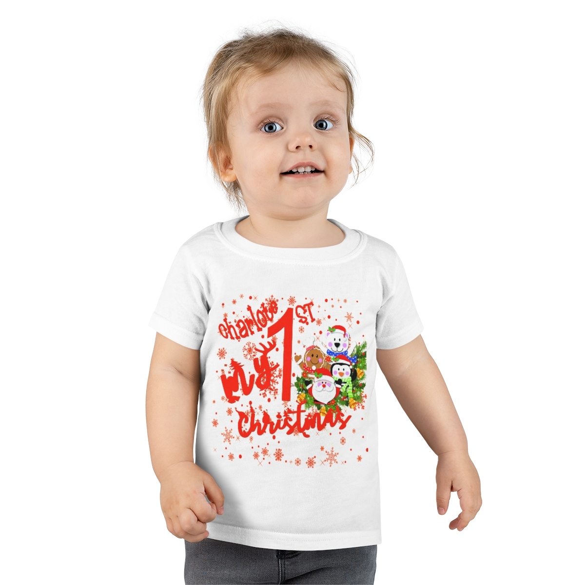 My 1st Christmas Personalized NAME White Toddler T-shirt - Gift XMAS Holidays