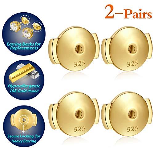 18K Gold Plate Locking EarringBacks Hypoallergenic for Replacement, 2