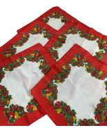 Vintage Christmas Cloth Napkins Red White Holly Berries Fruit Ribbon Hol... - $14.85