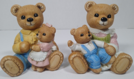 Pair Vintage Homco 1444 Porcelain Teddy Bear Figurines Set Of 2 Mom Dad Kids 4" - $12.99