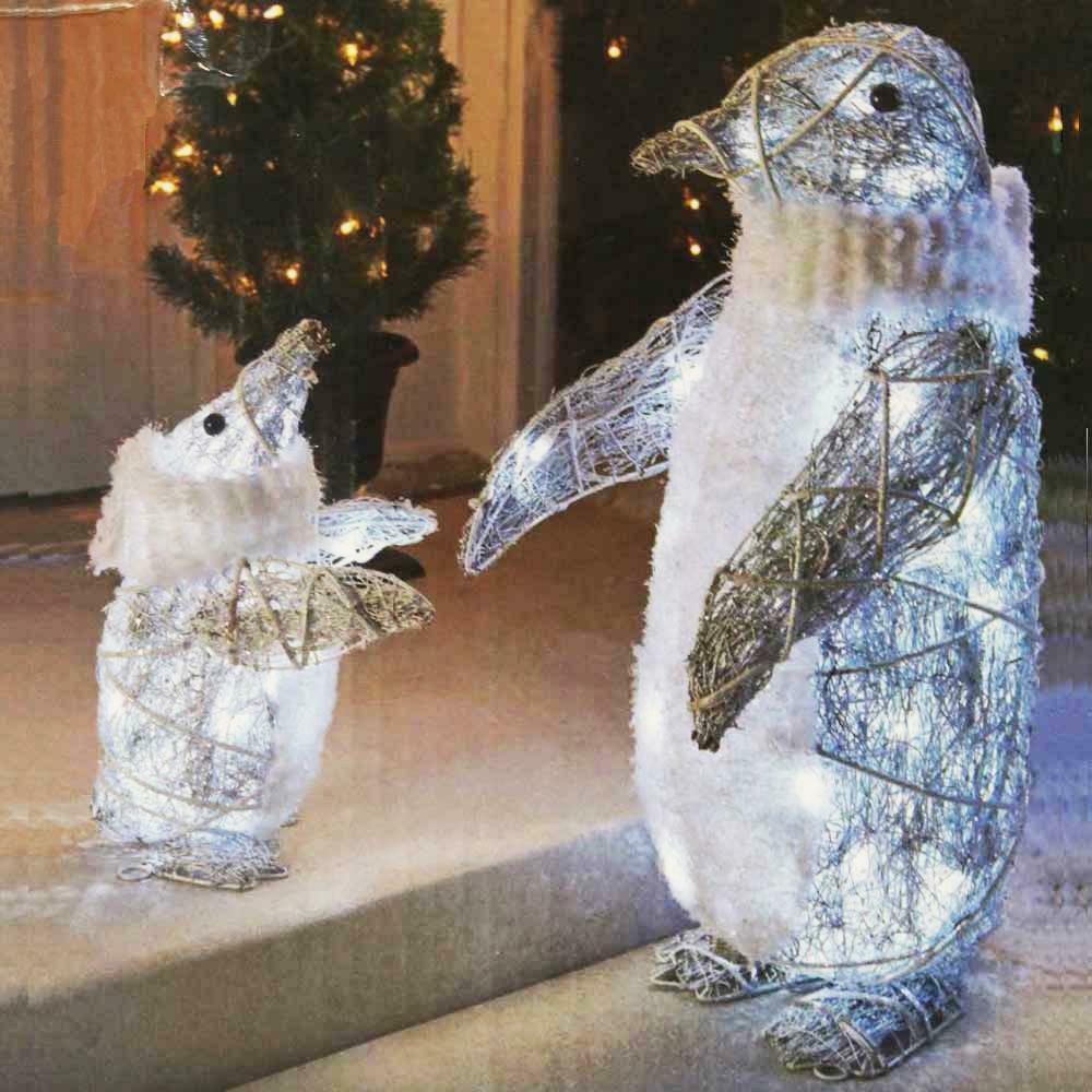 Cool White Lighted Twinkling Winter Penguin Set Outdoor Christmas