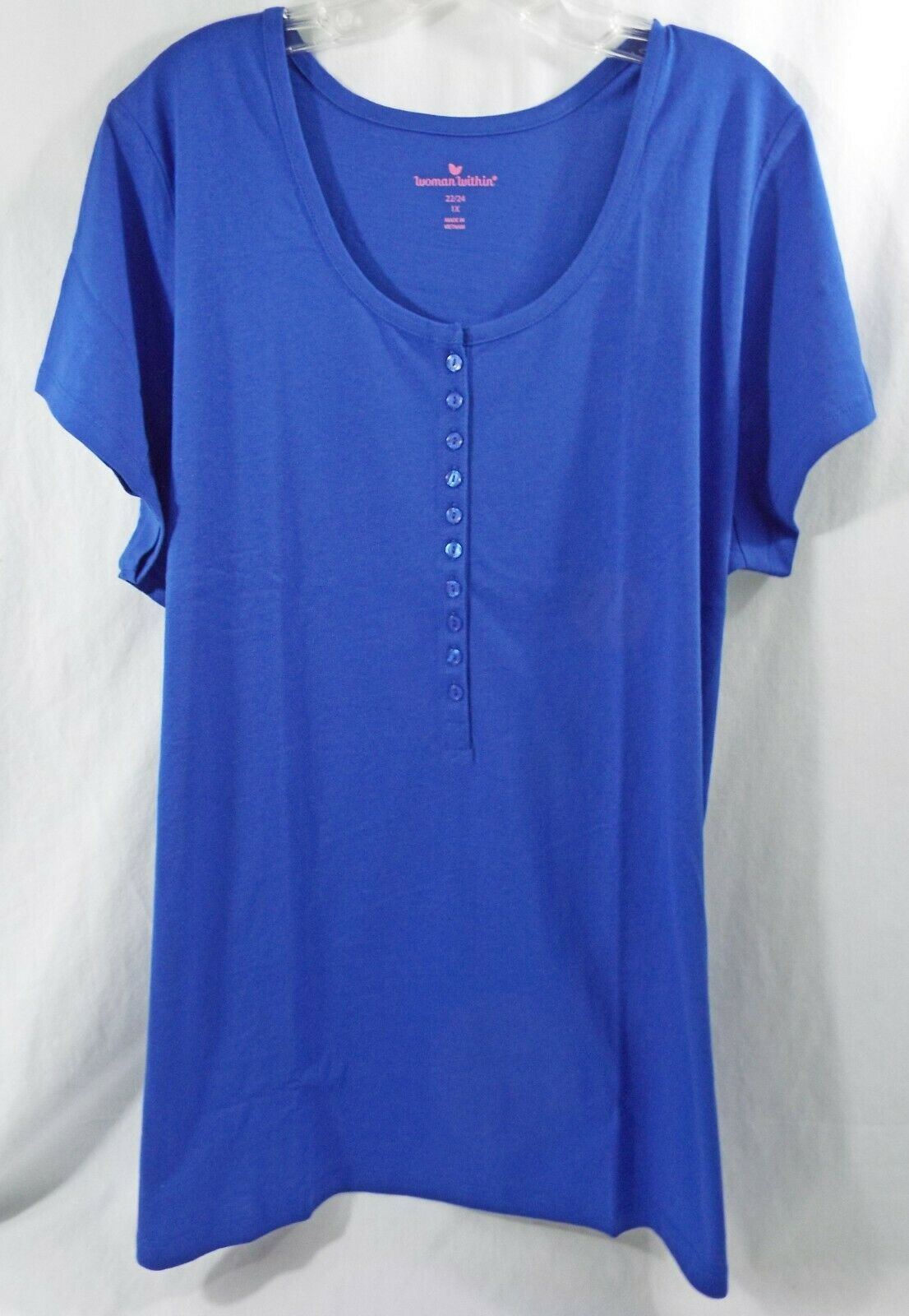 Women's Plus Size Henley T Shirt in Royal Blue Short Sleeves - Tops