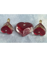 vintage red on clear lucite heart pendant and earrings With Rhinestone C... - $59.35