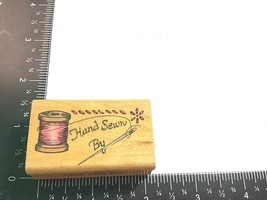 Rubber Stamp Hand Sewn By Tag Label Spool of Thread Stitches Sewing Comotion - $4.49