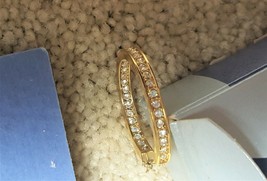 Avon INSIDE/ Outside Rhinestone Hoop Earrings ~ Gold ~ New In Boxib - $13.99