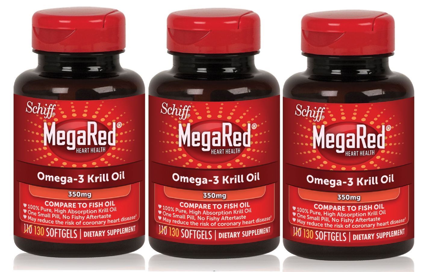 3 x 130 ct MegaRed 350 mg Omega3 Krill Oil 390 softgels total mega red
