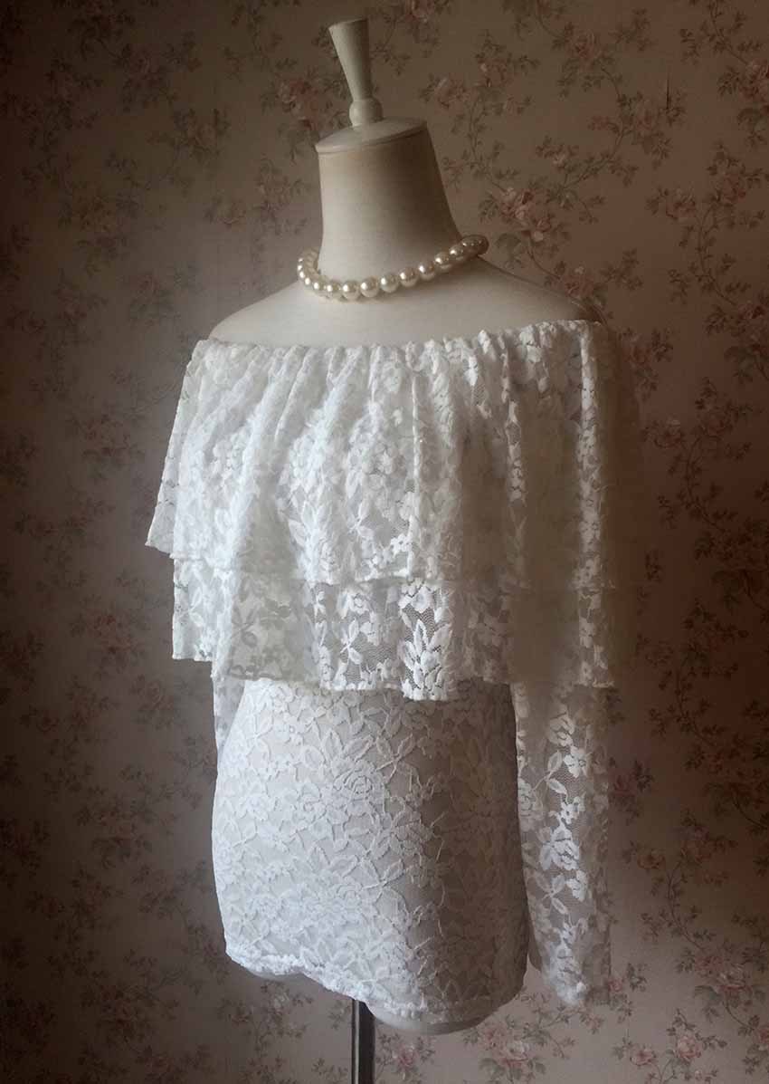 OFF SHOULDER Ivory White Lace Top Long Sleeve White Lace Bardot Top ...