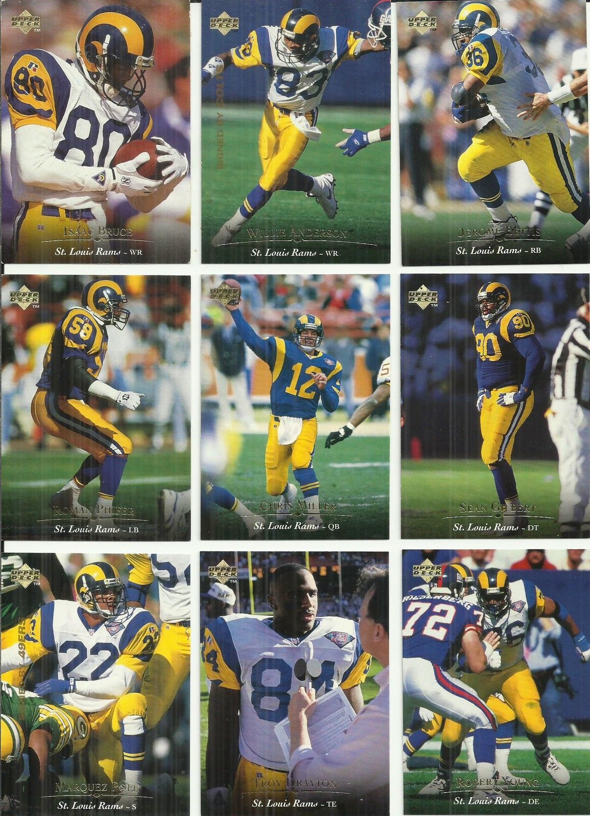 (10) 1995 Upper Deck St. Louis Rams (10 Card Complete Team Set) See