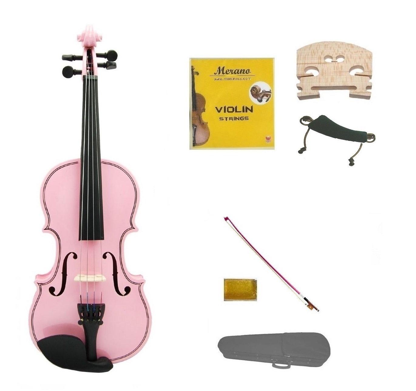 4/4, White Merano MV100 Student Violin with Hard Case Bow Rosin and Extra Strings 
