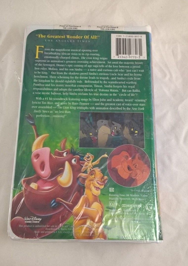 Walt Disney The Lion King (VHS, 1995) Masterpiece Collection - VHS Tapes