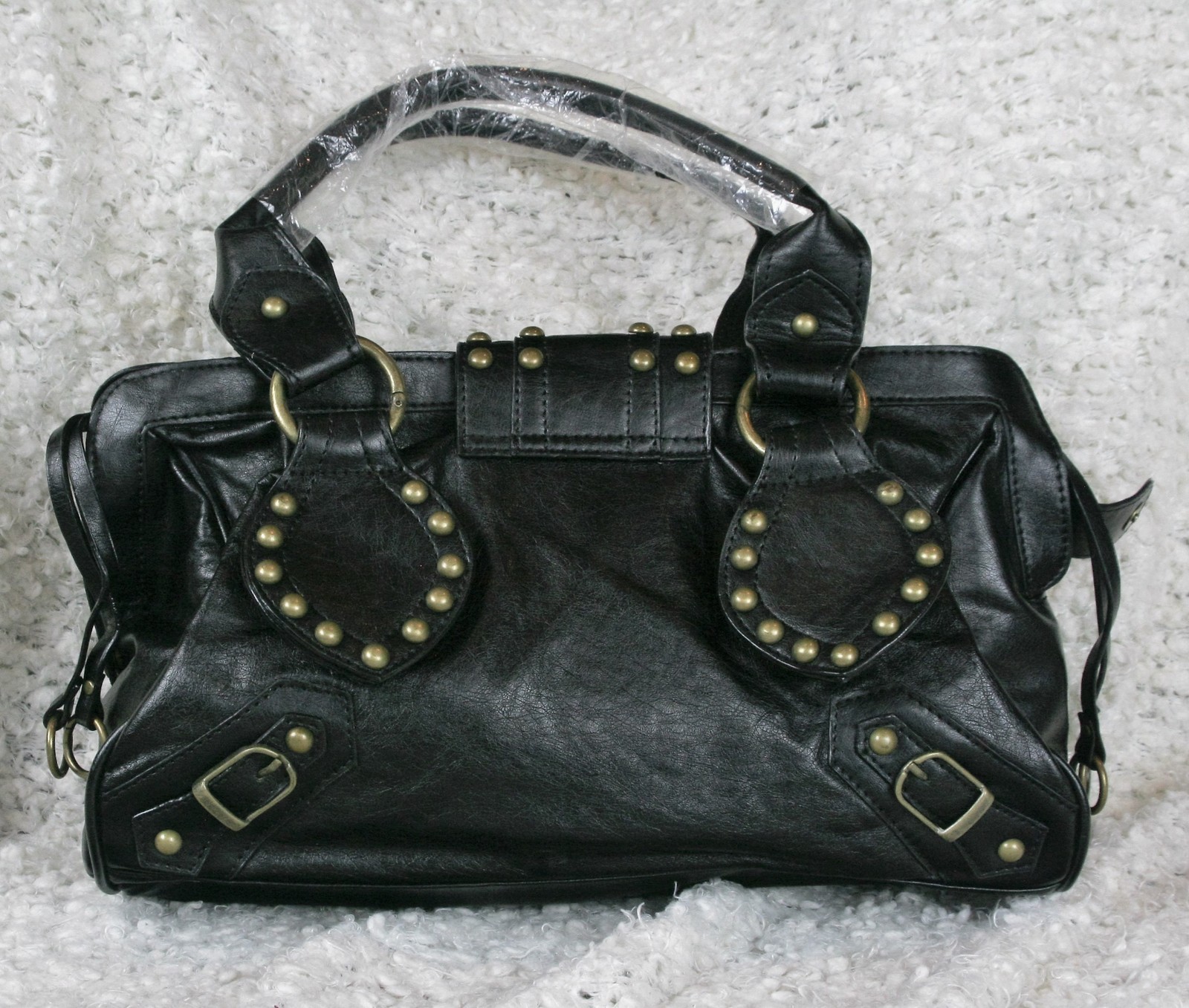 Black Gold Studded Undbranded Faux Leather Handbag Shoulder Bag New - Handbags & Purses