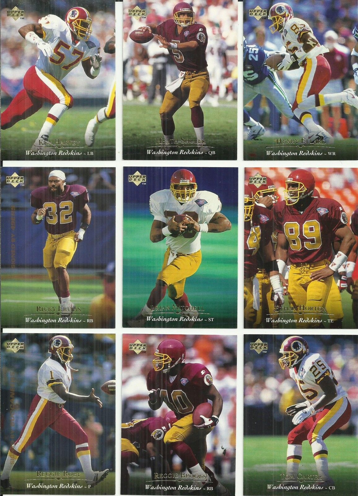 (10) 1995 Upper Deck (Washington Redskins Complete Team Set) See Scans! Football Cards