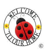 Ladybug Wall Plaque Welcome Sentiment Metal Round 22&quot; Diameter Red Black - $59.39