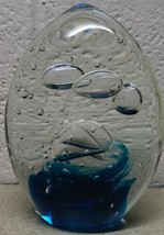 Clear /Blue Decorative Art Glass / Bubbles Modern Paperweight 