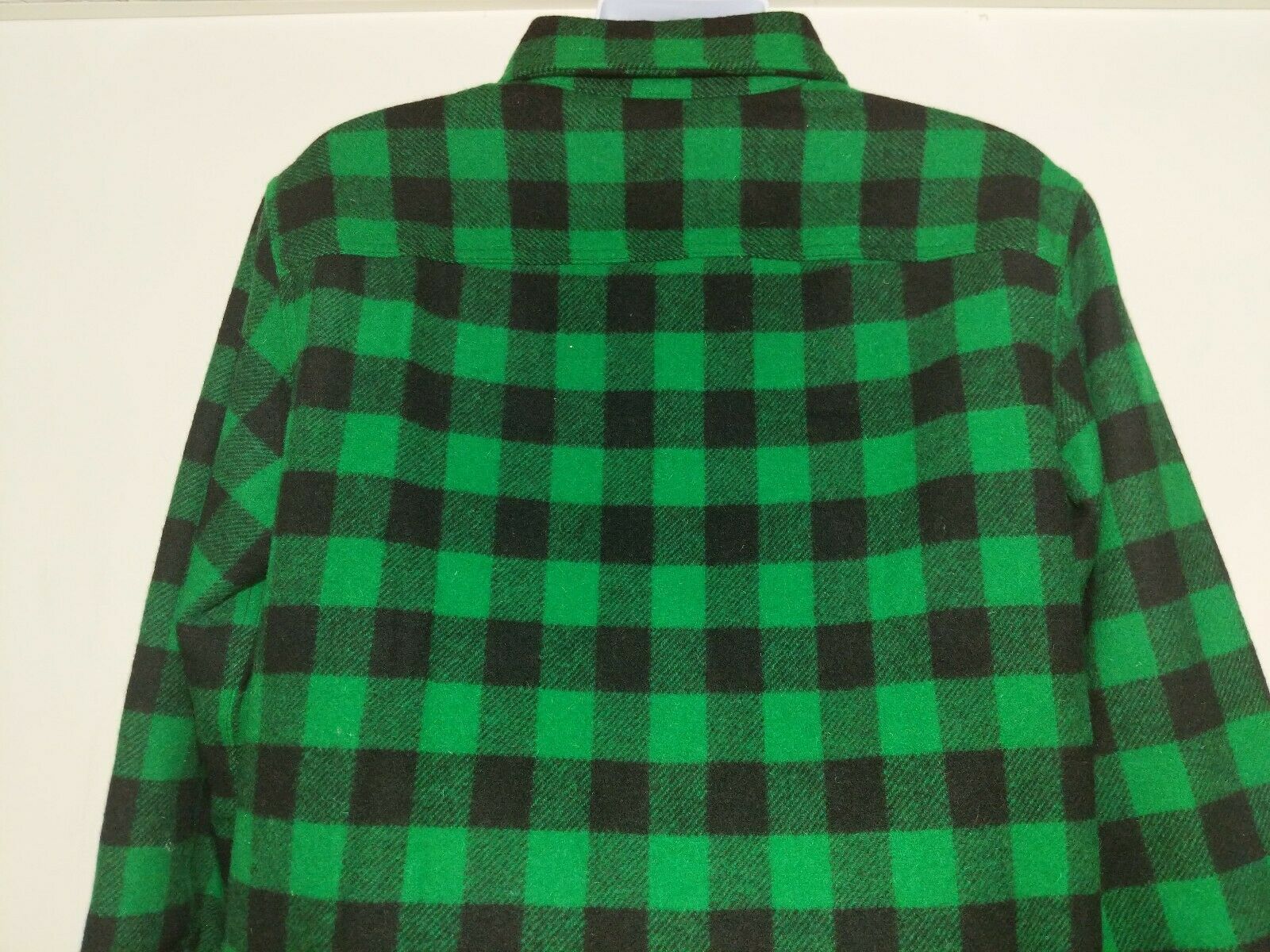 LL Bean Wool Hunting Jacket Green Buffalo Plaid Check Quilted Lined