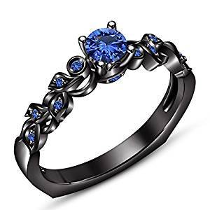 Ravishing Round Blue Sapphire Black Rhodium Plated 925 Silver Engagement Ring