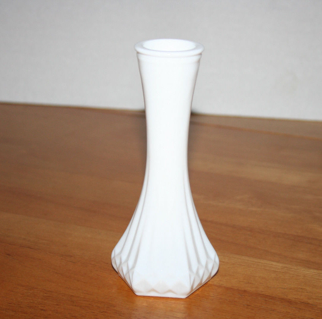 Hoosier Glass Milk Glass Bud Vase 5 4063C Diamond Pattern Base 6