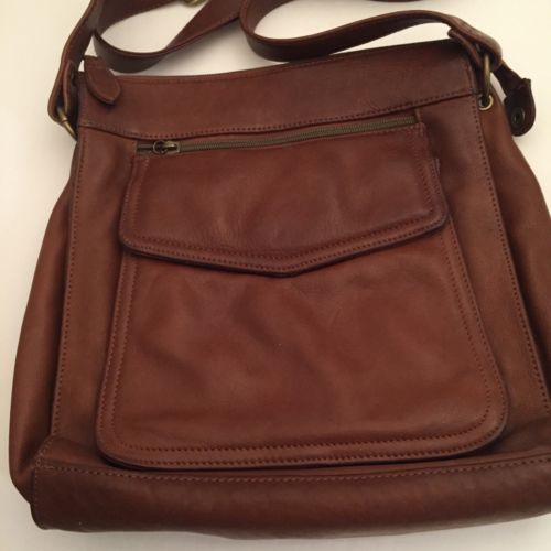 FOSSIL American Classic Brown Pebbled Leather Crossbody Organizer Purse ...