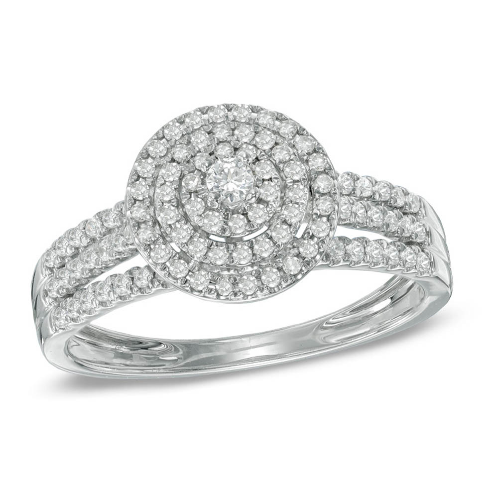 1 CTTW White CZ Diamond Layered Frame Halo Wedding Engagement Ring 925 Silver