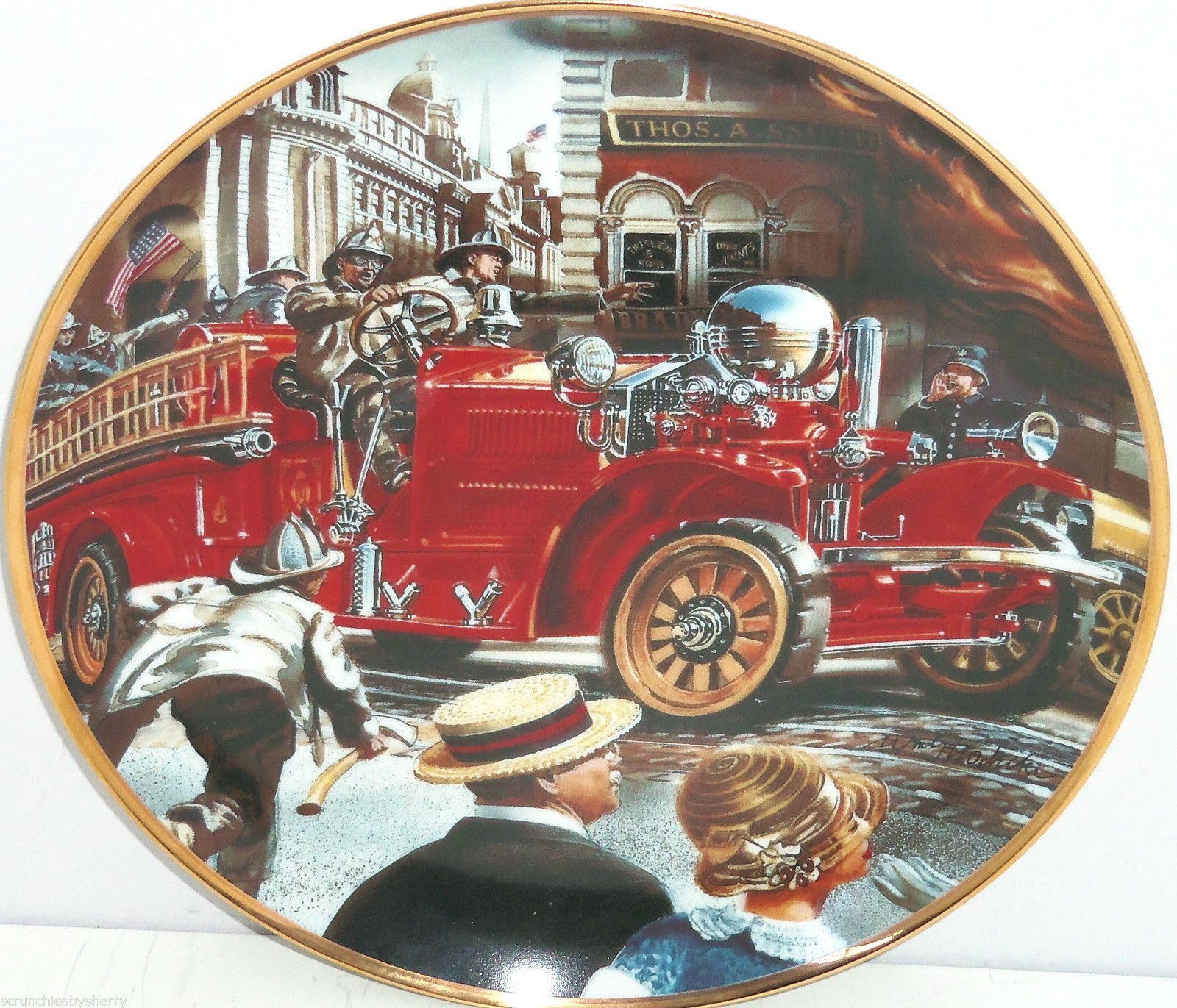 Fire Truck Museum Collector Plate 1922 Ahrens Fox Franklin Mint Retired