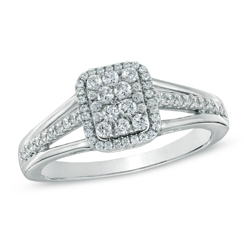 1/2 CTTW Composite CZ Diamond .925 Silver Square Split Shank Engagement Ring