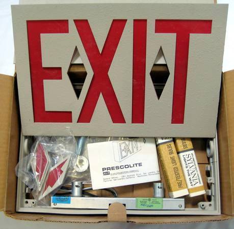 Retro Vintage Prescolite Thinline Electric And 50 Similar Items Retro Vintage Prescolite Thinline Electric Red Letter Exit Signs New In Bo