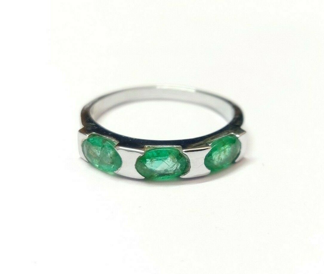 Silver Emerald Ring Men 1.5 Ct High Quality Emerald Band 4x6 mm Oval EmeraldRing