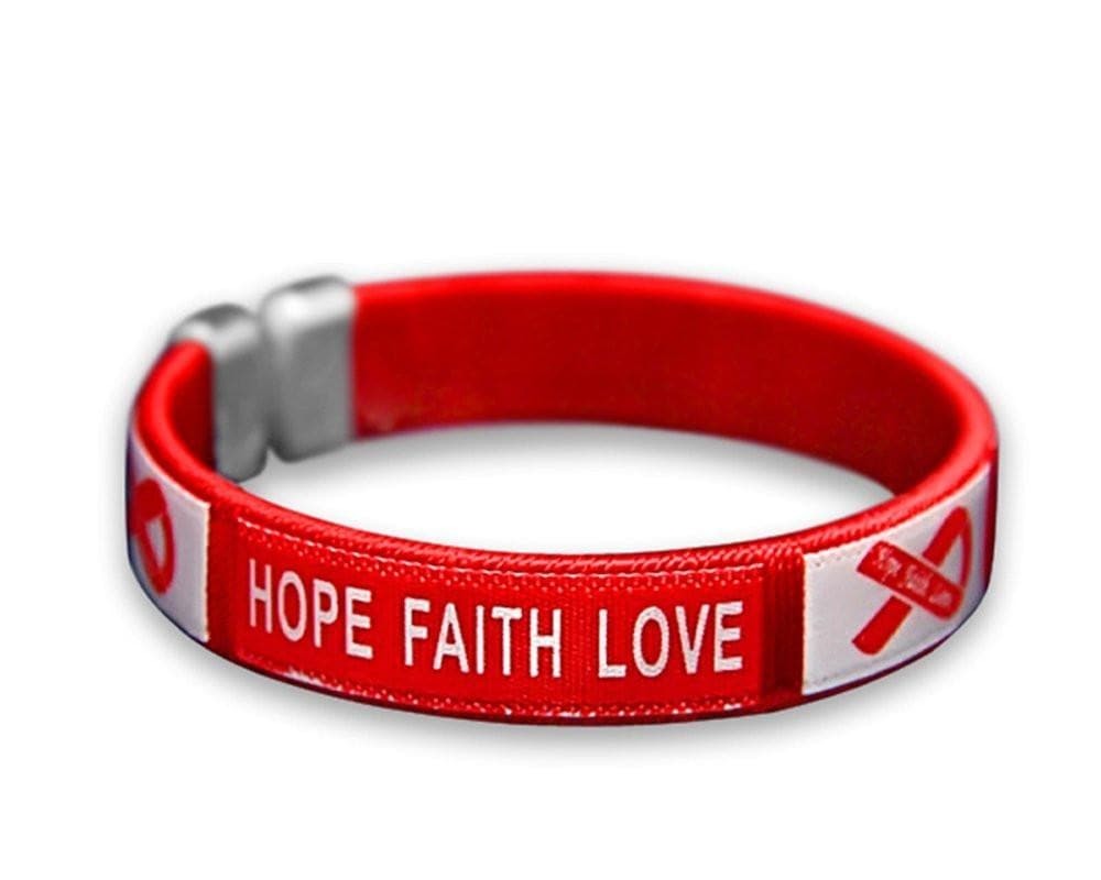 Red Ribbon Fabric Bangle Bracelet - Hope, Faith, Love for Causes
