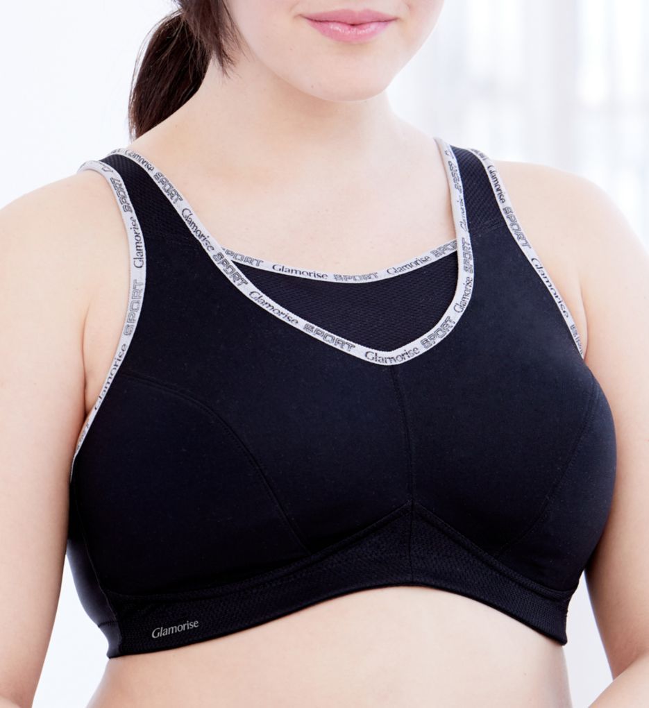GLAMORISE Black Logo Medium Impact WireFree Sports Bra, US 36C, UK 36C, NWOT Bras & Bra Sets