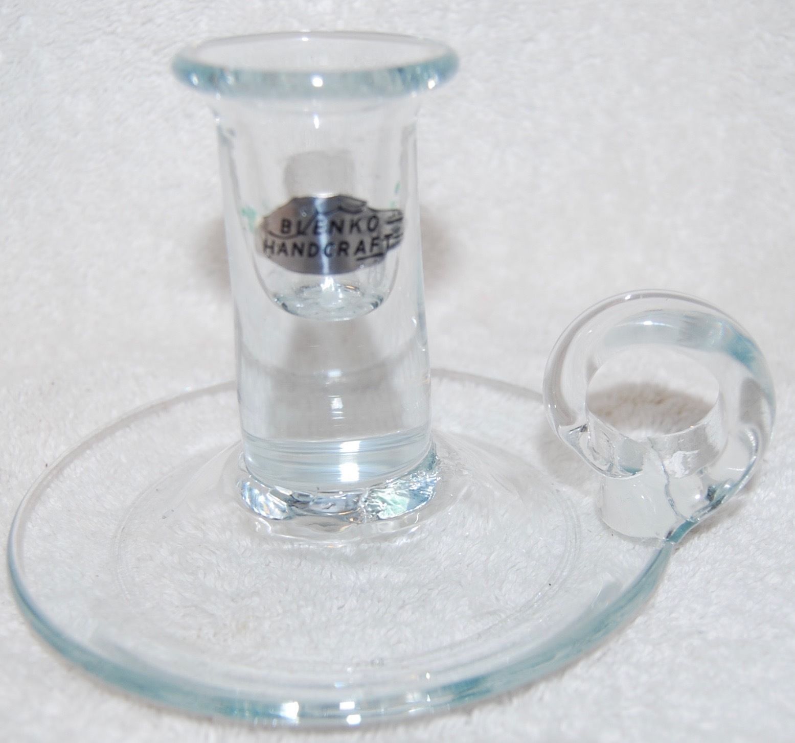 BLENKO CLEAR GLASS HANDCRAFTED FINGER HOLD CANDLE HOLDER Blenko