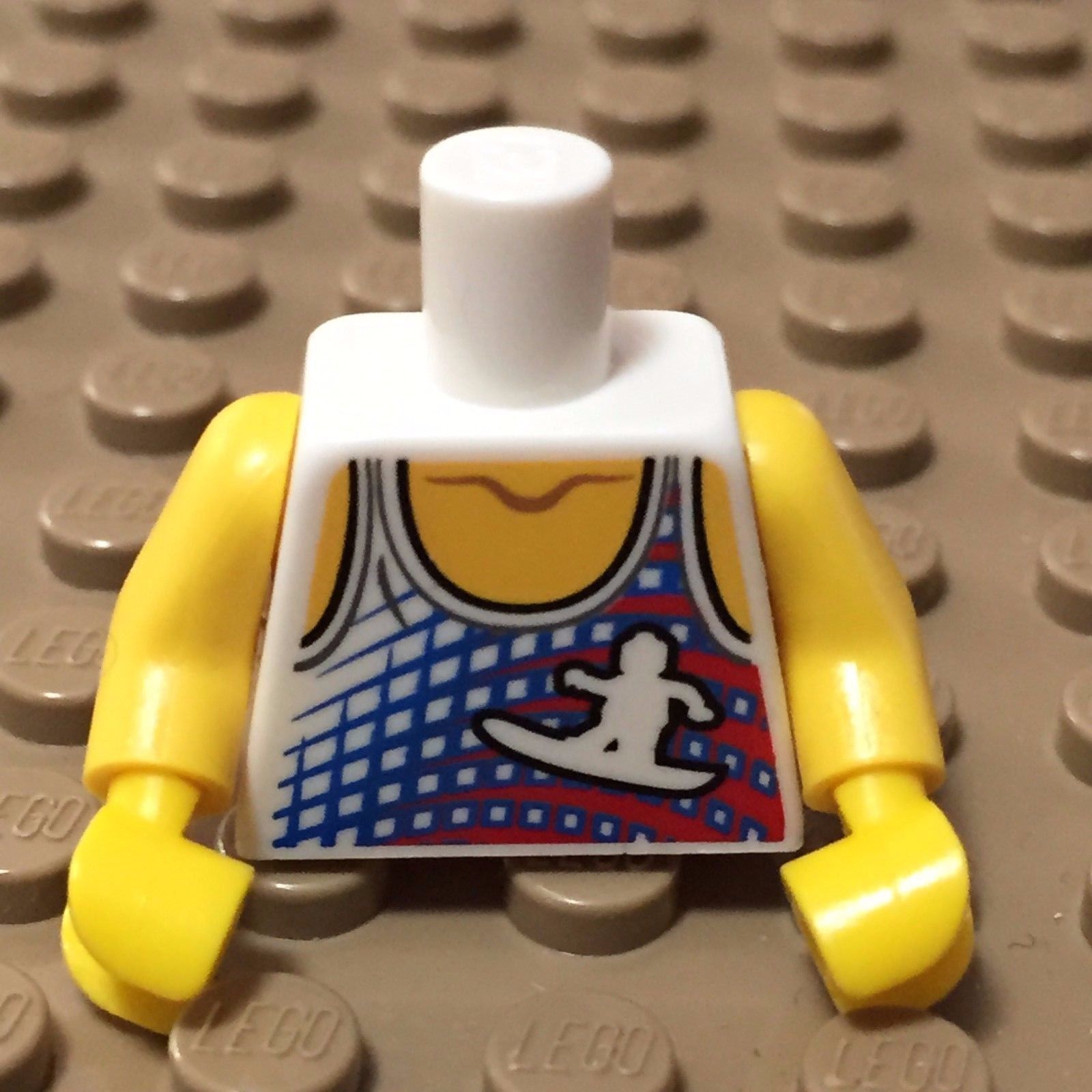 Lego Girl Boy Surfer WHITE MINIFIG TORSO Red Blue Surf Board Tank Top