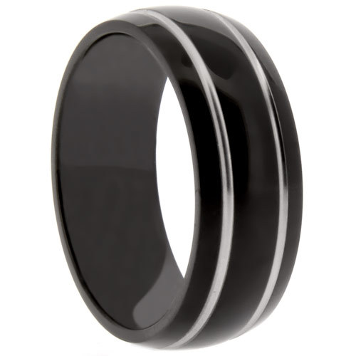 Men's Black Titanium Wedding Band Ring 8mm Width Bands without Stones