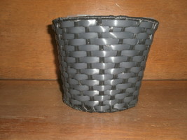 Gray Plastic Wicker Style Flower Pot / Holder , Plastic Lined - $5.00