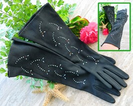 Vintage Long Black Opera Gloves Western Germany Rhinestones Beads  - $19.95
