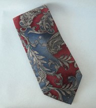 CC Courtenay Red Blue Gray Neck Tie 100% Silk Paisley Floral Mens Neckwear - $28.00