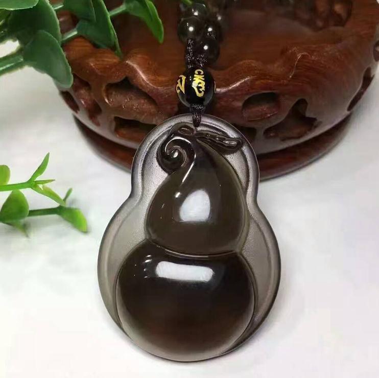 Primary image for natural ice Obsidian stone  Hand carved  calabash charm  gourd pendant necklace