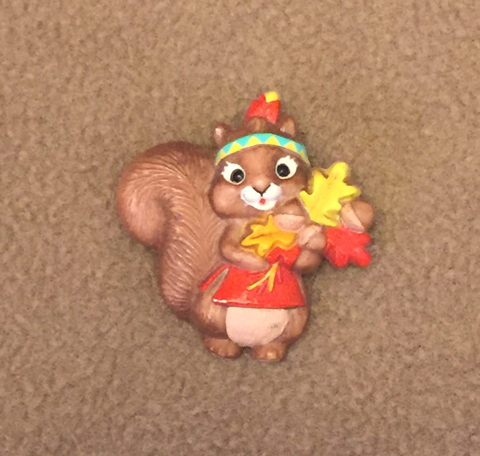Primary image for Vintage Hallmark Autumn Fall squirrel pin whimsical plastic animal brooch 1987