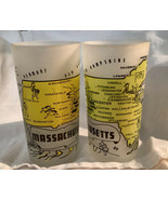 VINTAGE HAZEL ATLAS 5&quot; Tumblers MASSACHUSETTS Yellow Frosted Glass - $14.95