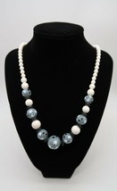 Fun vintage gray white & black polka dot beaded necklace princess length - $14.99